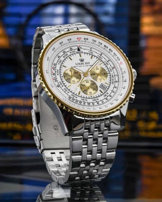 Men's silver Louis XVI watch with steel strap Artagan 3420 - Silver Gold 47.5MM
