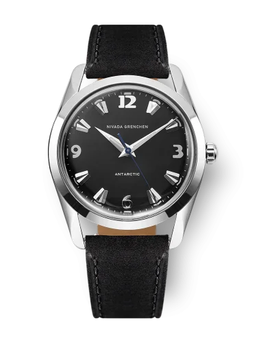 Relógio Nivada Grenchen prata para homens com pulseira de couro Antarctic 35002M17 35MM