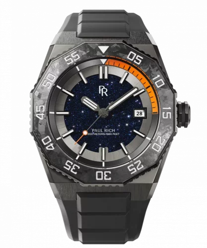 Zilverkleurig herenhorloge van Paul Rich met een rubberen band Aquacarbon Pro Forged Grey - Aventurine 43MM