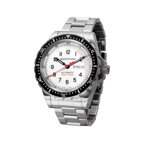 Męski srebrny zegarek Marathon Watches ze stalowym paskiem Arctic Edition Jumbo Day/Date Automatic 46MM