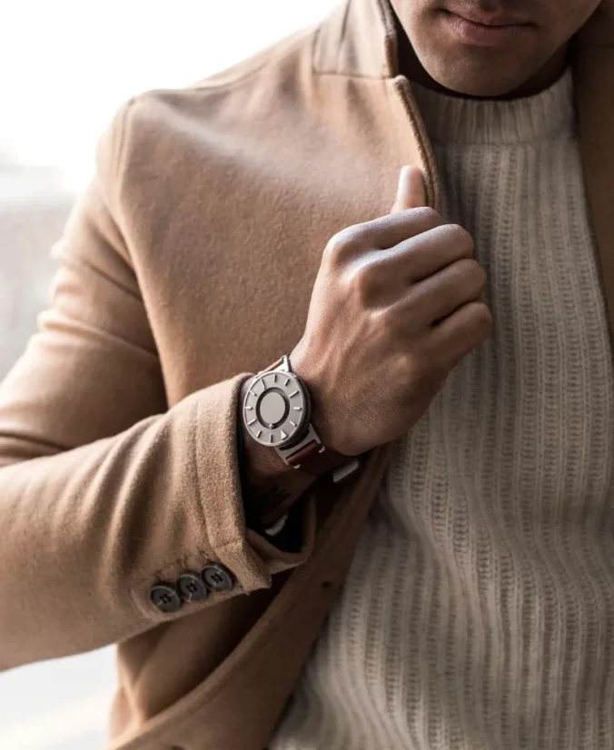 Men's silver Eone watch with leather strap Bradley Canvas Classic - Silver 40MM