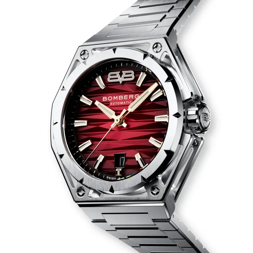 Men's silver Bomberg Watch with steel strap EDGE RED 43MM Automatic