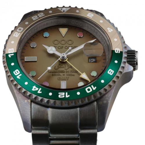 Relógio Out Of Order Watches prata para homens com pulseira de aço GMT Marrakesh 44MM