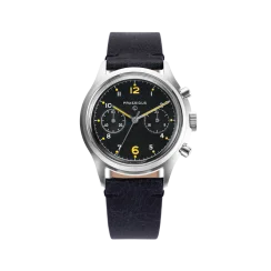 Relógio Praesidus prata para homens com pulseira de couro PAC-76 Black Leather 38MM