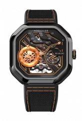 Herenhorloge in de kleur zwart van Agelocer Watches met een rubberen band Volcano Series Black / Orange 44.5MM Automatic