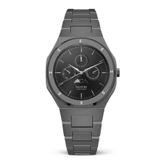 Čierne pánske hodinky Valuchi Watches s oceľovým pásikom Lunar Calendar - Gunmetal Black Automatic 40MM