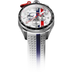 Silberne Herrenuhr Bomberg Watches mit Gummiband Racing 3.8 White / Blue 45MM