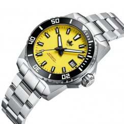 Ασημένιο ρολόι Phoibos Watches για άντρες με ιμάντα από χάλυβα Leviathan 200M - PY050F Yellow Automatic 40MM