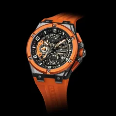 Srebrny zegarek męski Ralph Christian z gumką The Apex Chrono - Sunset Orange 46MM