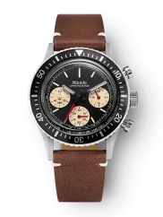 Men's silver Nivada Grenchen watch with leather strap Chronoking Mecaquartz Brown Leather 87033Q14 38MM