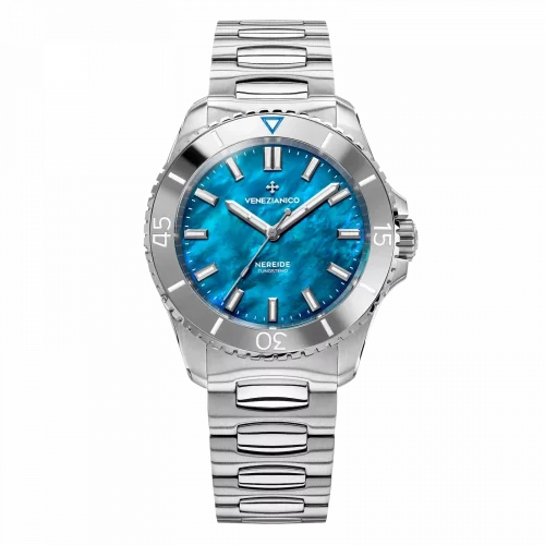 Srebrny męski zegarek Venezianico ze stalowym paskiem Nereide Tungsteno 3121541C 39MM Automatic