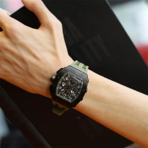 Czarny zegarek męski Tsar Bomba Watch z gumką TB8204Q - Black / Green 43,5MM