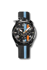Czarny męski zegarek Bomberg Watches z gumowym paskiem Racing MONACO 45MM