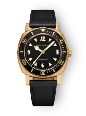 Men's gold Nivada Grenchen watch with leather strap Pacman Depthmaster 14103A09 39MM Automatic-KOPIE