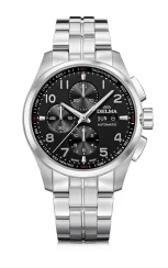Męski srebrny zegarek Delma Watches ze stalowym paskiem Klondike Classic Silver / Black 44MM Automatic