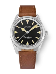 Relógio Nivada Grenchen prata para homens com pulseira de couro Super Antarctic 35013M16 35MM Automatic