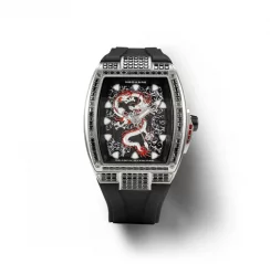 Relógio Nsquare pulseira de borracha prateada para homem Dragon Overloed Silver / Black 44MM Automatic