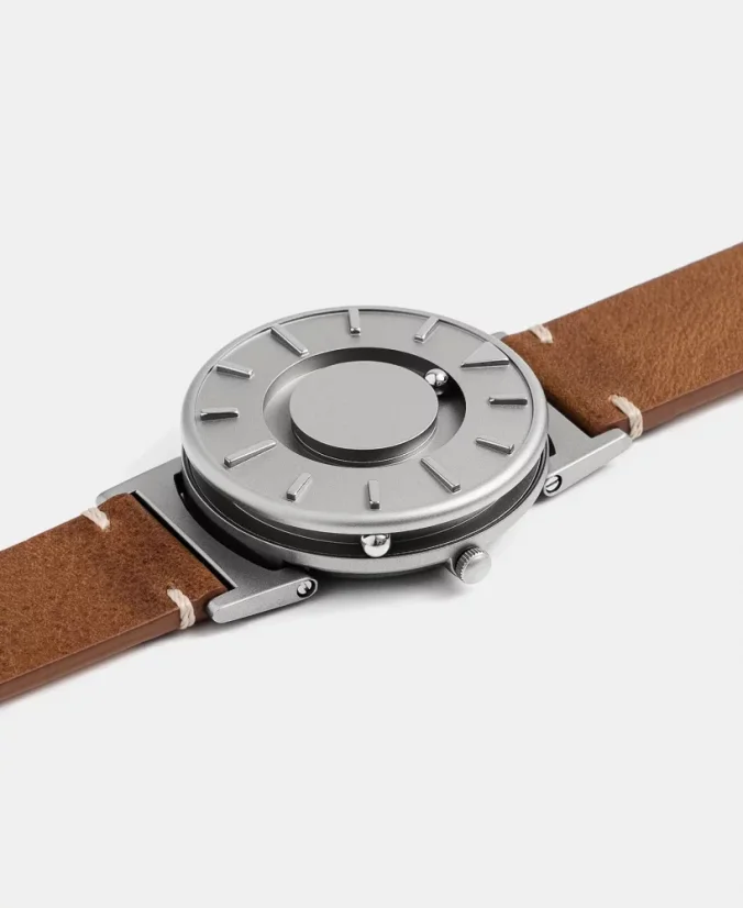 Men's silver Eone watch with leather strap Bradley Canvas Classic - Silver 40MM
