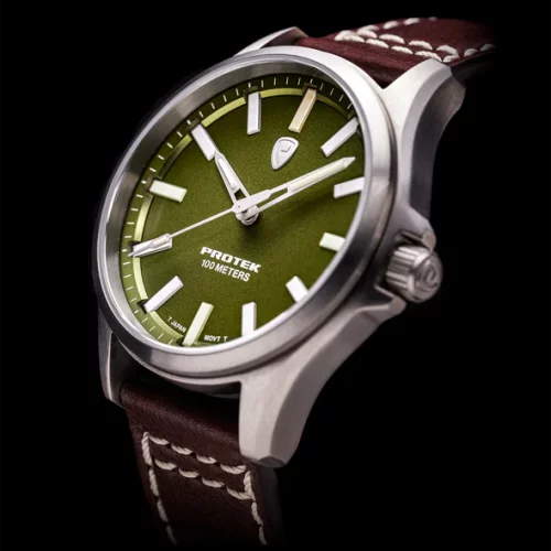 Srebrni muški sat ProTek Watches s kožnim remenom Field Series 3005 40MM