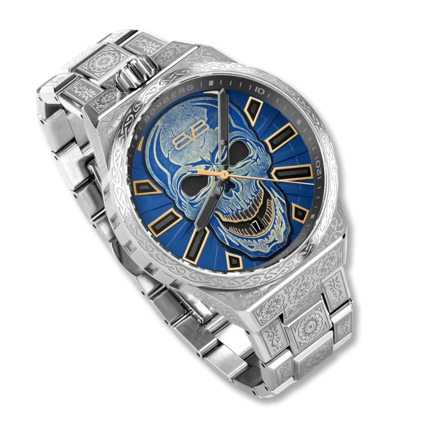 Men's silver Bomberg Watch with steel strap ICONIC BLUE 43MM Automatic