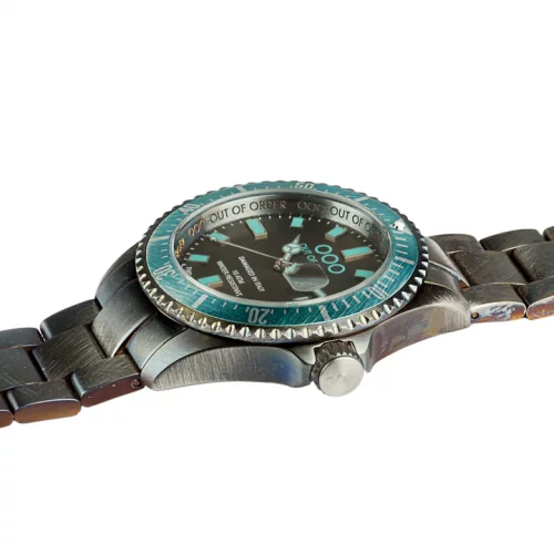 Men's silver Out Of Order Watch with steel strap Turquoise and Brown Casanova 44MM