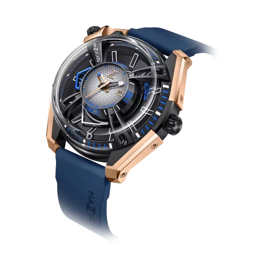 Reloj Mazzucato negro para hombre con goma LAX Dual Time Black / Gold - 48MM Automatic