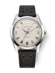 Reloj Nivada Grenchen plata para hombre con correa de cuero Antarctic 35004M40 35MM