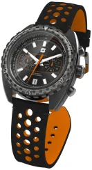 Čierne pánske hodinky Straton Watches s koženým pásikom Syncro 44MM