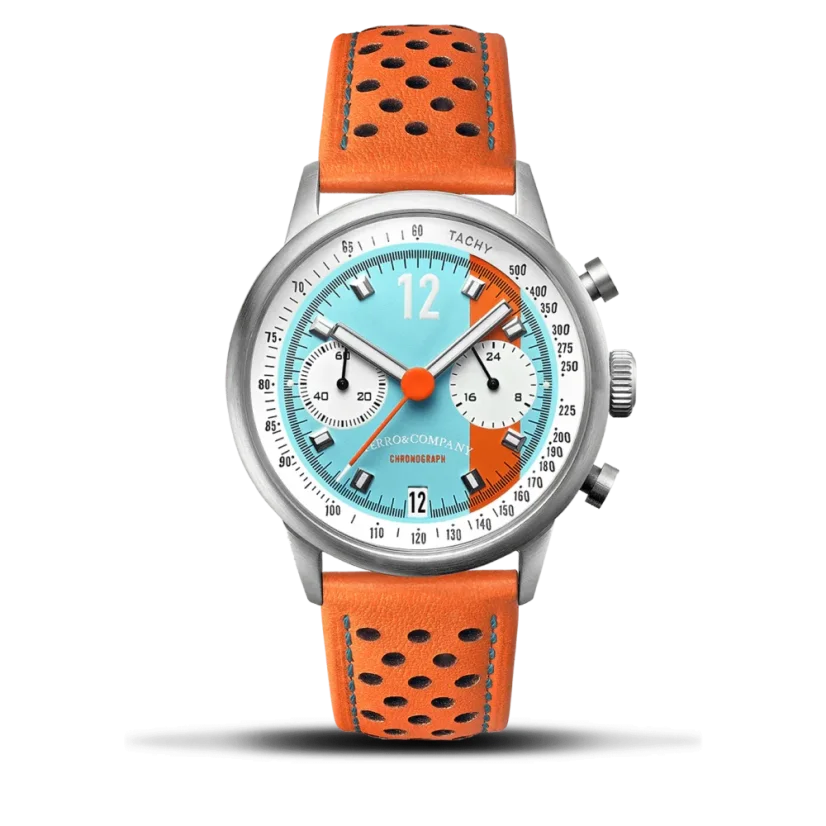 Relógio Ferro & Company prata para homem com bracelete em pele Race Master Chronograph GLF 39MM