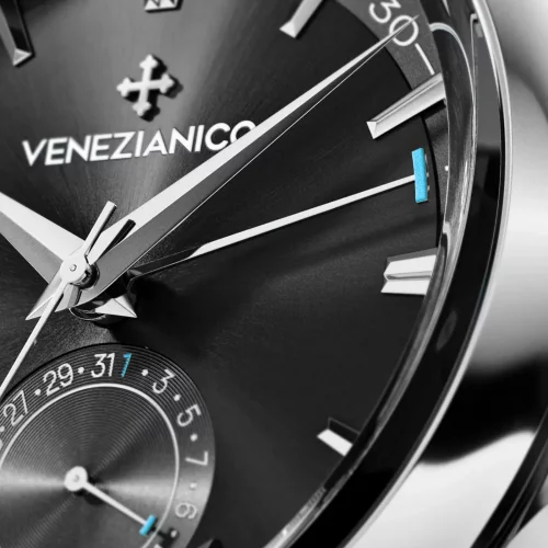 Męski srebrny zegarek Venezianico ze skórzanym paskiem Redentore Riserva di Carica 1321504 40MM