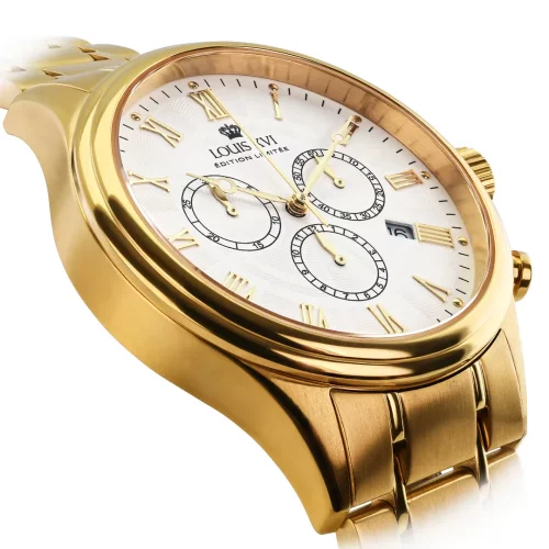 Złoty męski zegarek Ludwika XVI ze stalowym paskiem Danton 1090 - Gold 44MM