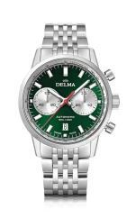 Stříbrné pánské hodinky Delma s ocelovým páskem Continental Silver / Green 42MM Automatic