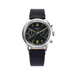 Relógio Praesidus prata para homens com pulseira de couro PAC-76 Black Leather 38MM