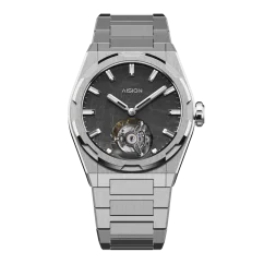 Men's silver Aisiondesign Watch with steel strap Tourbillon - Meteorite Dial Gunmetal 41MM