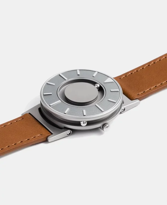 Men's silver Eone watch with leather strap Bradley Voyager - Silver 40MM