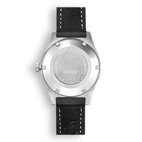 Męski srebrny zegarek Squale z gumowaną skórą Super-Squale Arabic Numerals Black Leather - Silver 38MM Automatic