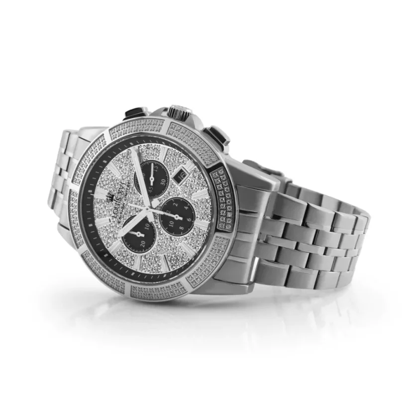 Reloj Louis XVI plateado para hombre con correa de acero Majesté Iced Out - Silver 43MM