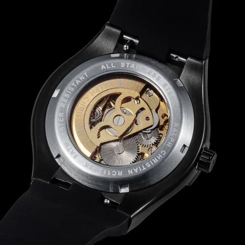 Czarny zegarek męski Ralph Christian z gumką Prague Skeleton Deluxe - Black Automatic 44MM