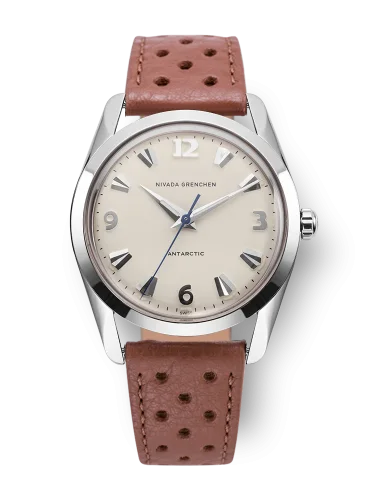 Relógio Nivada Grenchen prata para homens com pulseira de couro Antarctic 35004M41 35MM