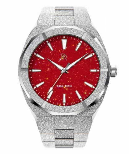 Muški srebrni sat Paul Rich s čeličnim remenom Frosted Star Dust - Silver Red 45MM