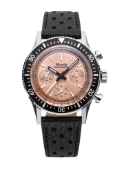 Zilveren herenhorloge van Nivada Grenchen met leren riem Chronoking Mecaquartz Salamon Black Racing Leather 87043Q10 38MM