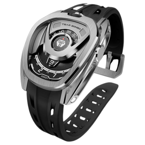 Montre homme Tsar Bomba Watch couleur argent avec élastique TB8213 - Silver / Black Automatic 44MM