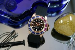 Zlaté pánske hodinky Ocean X s gumovým pásikom SHARKMASTER 1000 Candy SMS1003 - Gold Automatic 44MM