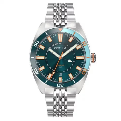 Montre Circula Watches pour homme de couleur argent avec bracelet en acier AquaSport GMT - Blue 40MM Automatic