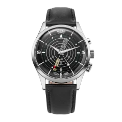 Stříbrné pánské hodinky Vulcain s koženým páskem Nautical Heritage Black White Luminova Steel Triple Caseback - Black Plain 42MM Automatic