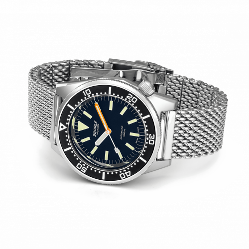 Stříbrné pánské hodinky Squale s ocelovým páskem 1521 Militaire Mesh - Silver 42MM Automatic