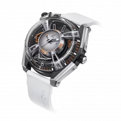 Srebrny męski zegarek Mazzucato z gumowym paskiem LAX Dual Time White - 48MM Automatic