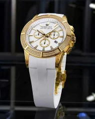 Men's gold Louis XVI watch with rubber strap Majesté Iced Out Royale - 1136 Silver 43MM