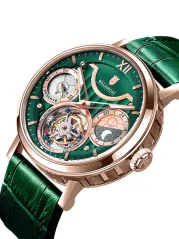 Zlaté pánské hodinky Waldhoff s koženým páskem Ultramatic II Emerald 42,5MM Automatic