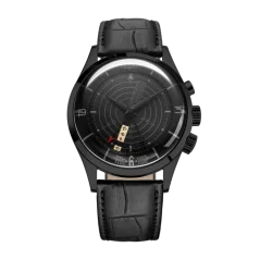 Černé pánské hodinky Vulcain s koženým páskem Nautical Heritage Full Black - Black Calf Skin Leather Alligator Printed 42MM Automatic